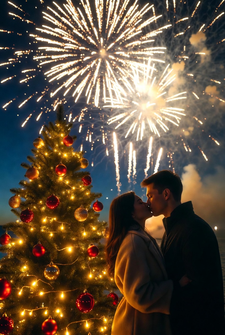 Couples new year celebration with fireworks Couples new year celebration with fireworks