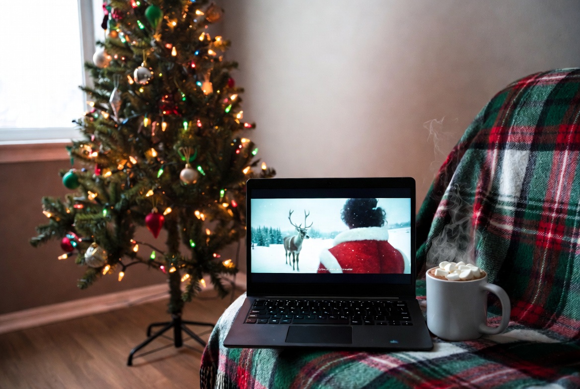 Cozy holiday movie night setup Cozy holiday movie night setup