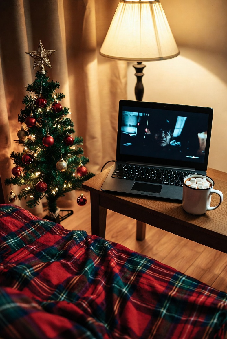 Cozy holiday movie night at home Cozy holiday movie night at home