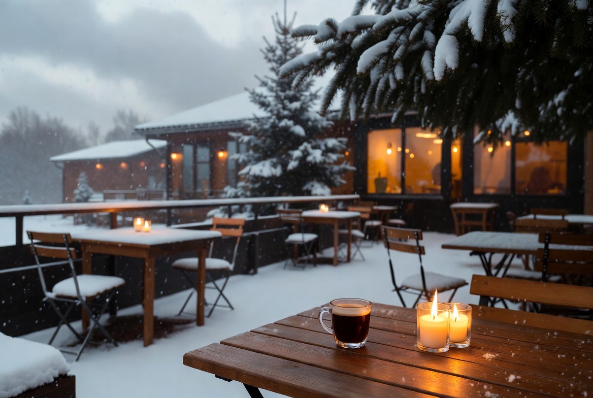 Winter cozy cafe scene with candles Winter cozy cafe scene with candles