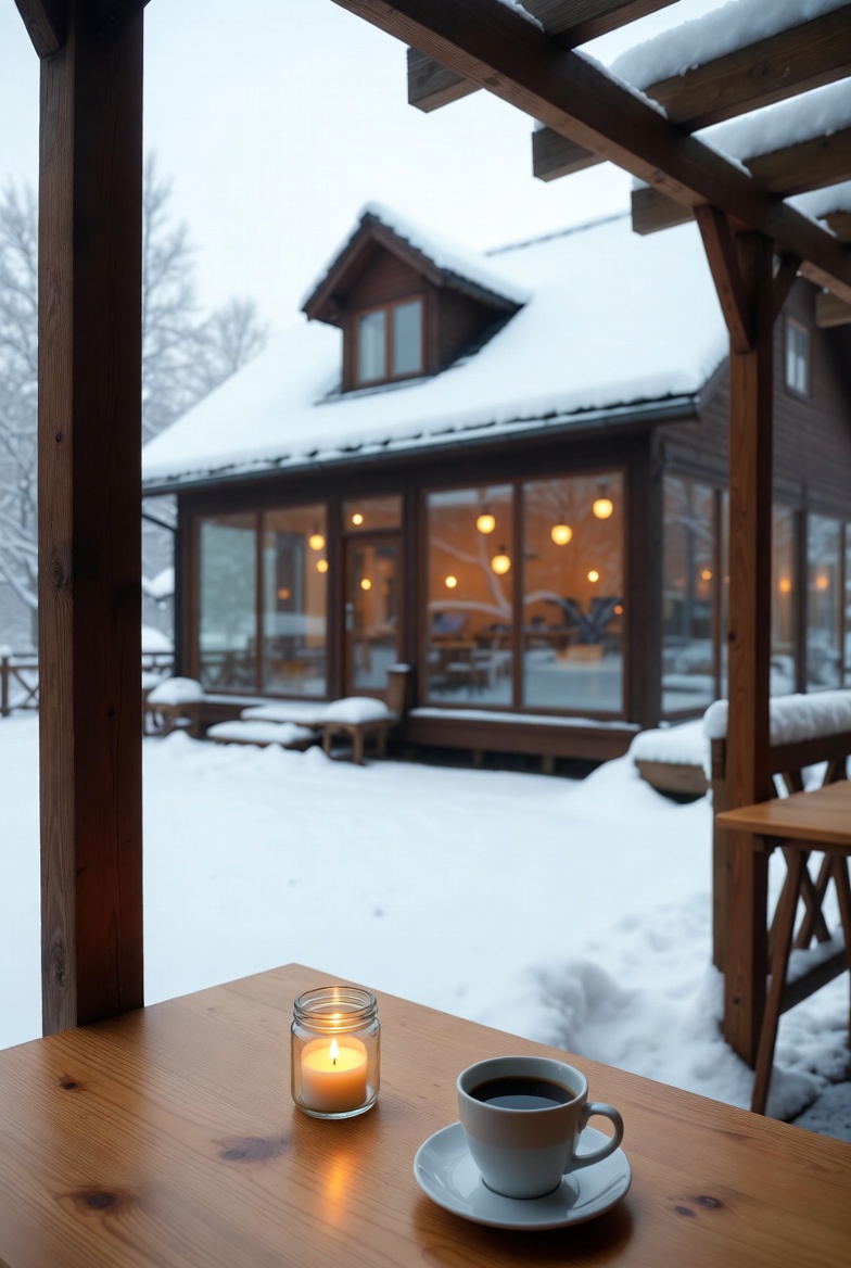 Cozy cafe in snowy landscape Cozy cafe in snowy landscape