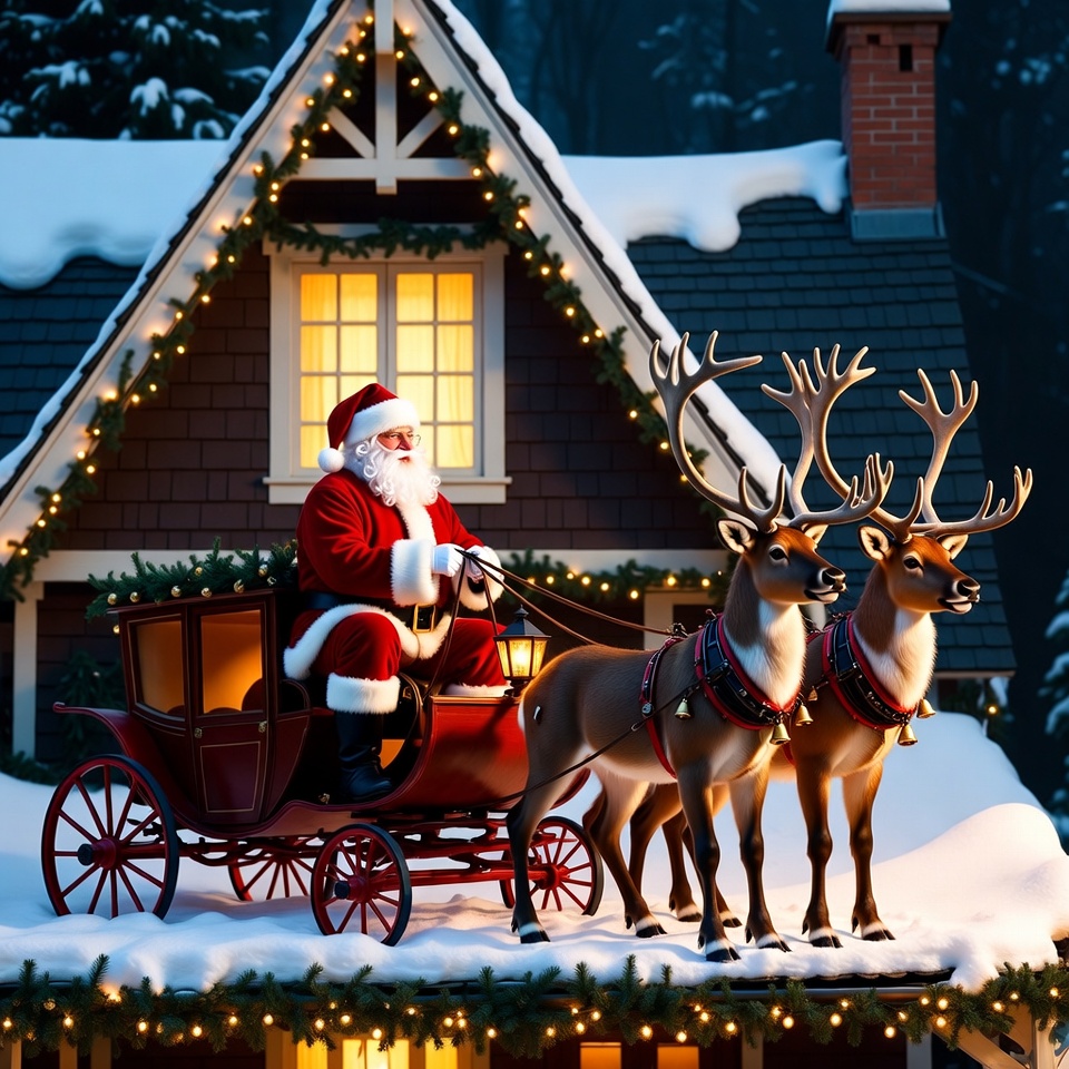 Santa on rooftop sleigh ride Santa on rooftop sleigh ride