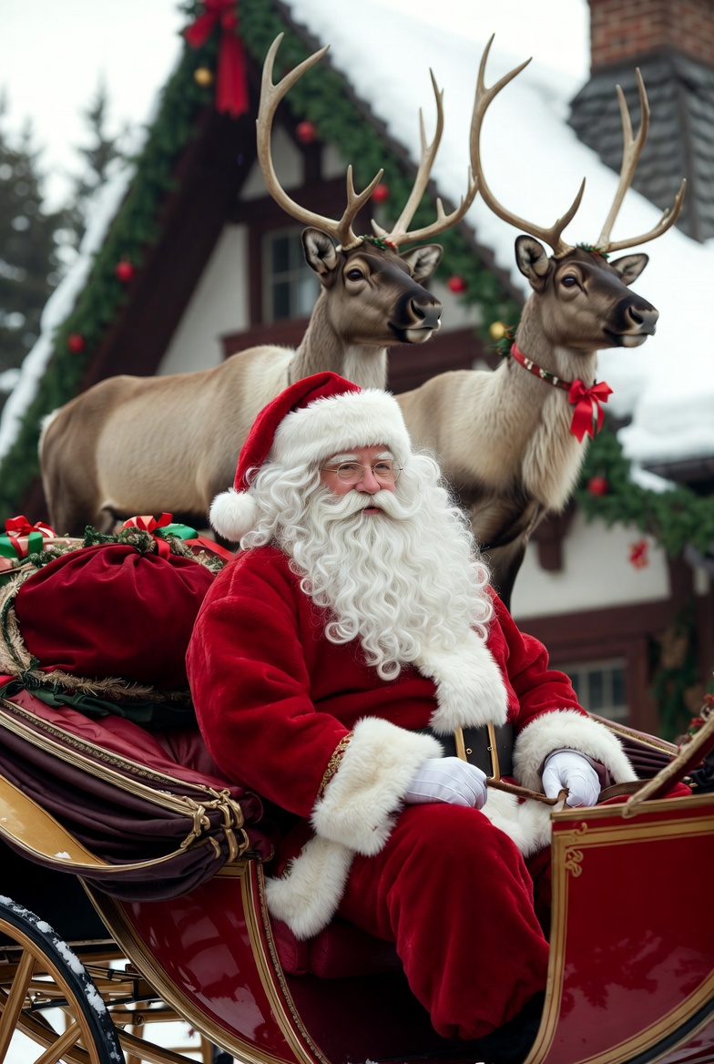Santa with reindeer during winter celebrations Santa with reindeer during winter celebrations