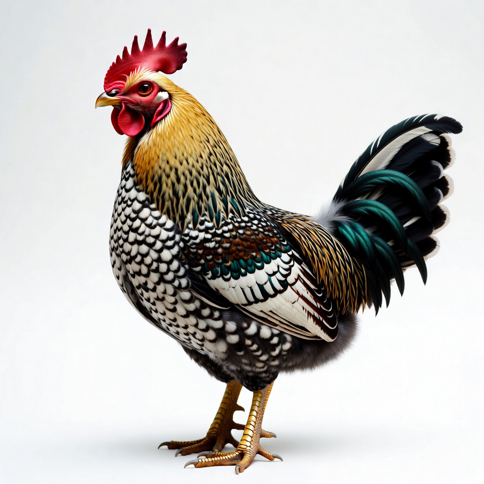 Vibrant rooster displaying colorful feathers Vibrant rooster displaying colorful feathers