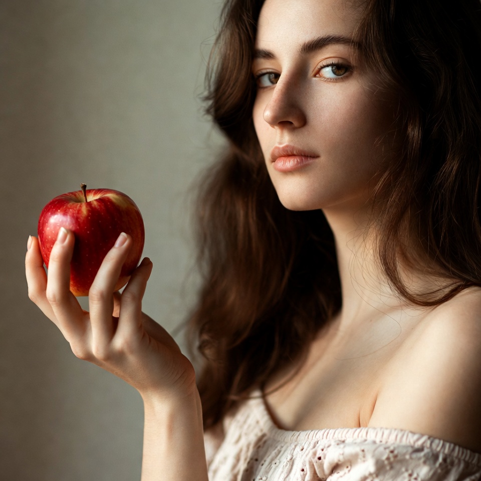 Young woman holding a red apple Young woman holding a red apple