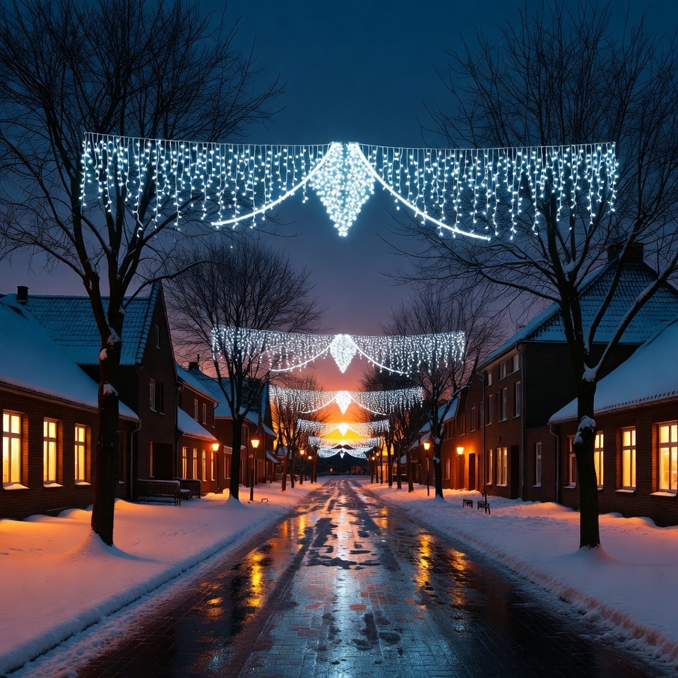 Winter street with holiday lights Winter street with holiday lights