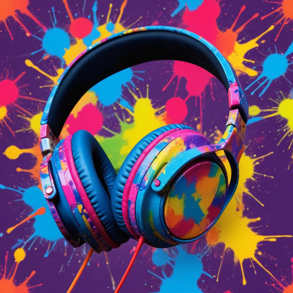 Colorful headphones on vibrant background Colorful headphones on vibrant background