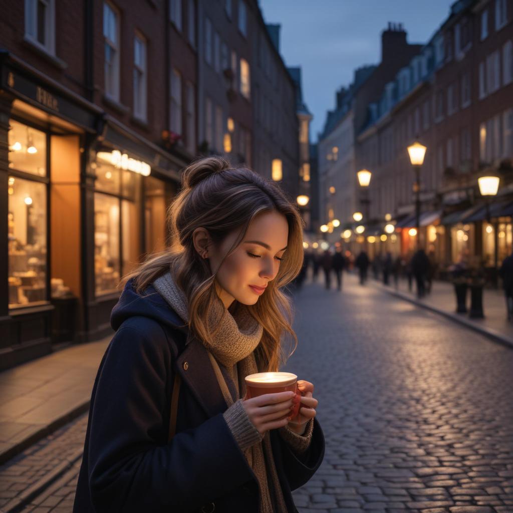 Evening stroll with warm drink Evening stroll with warm drink