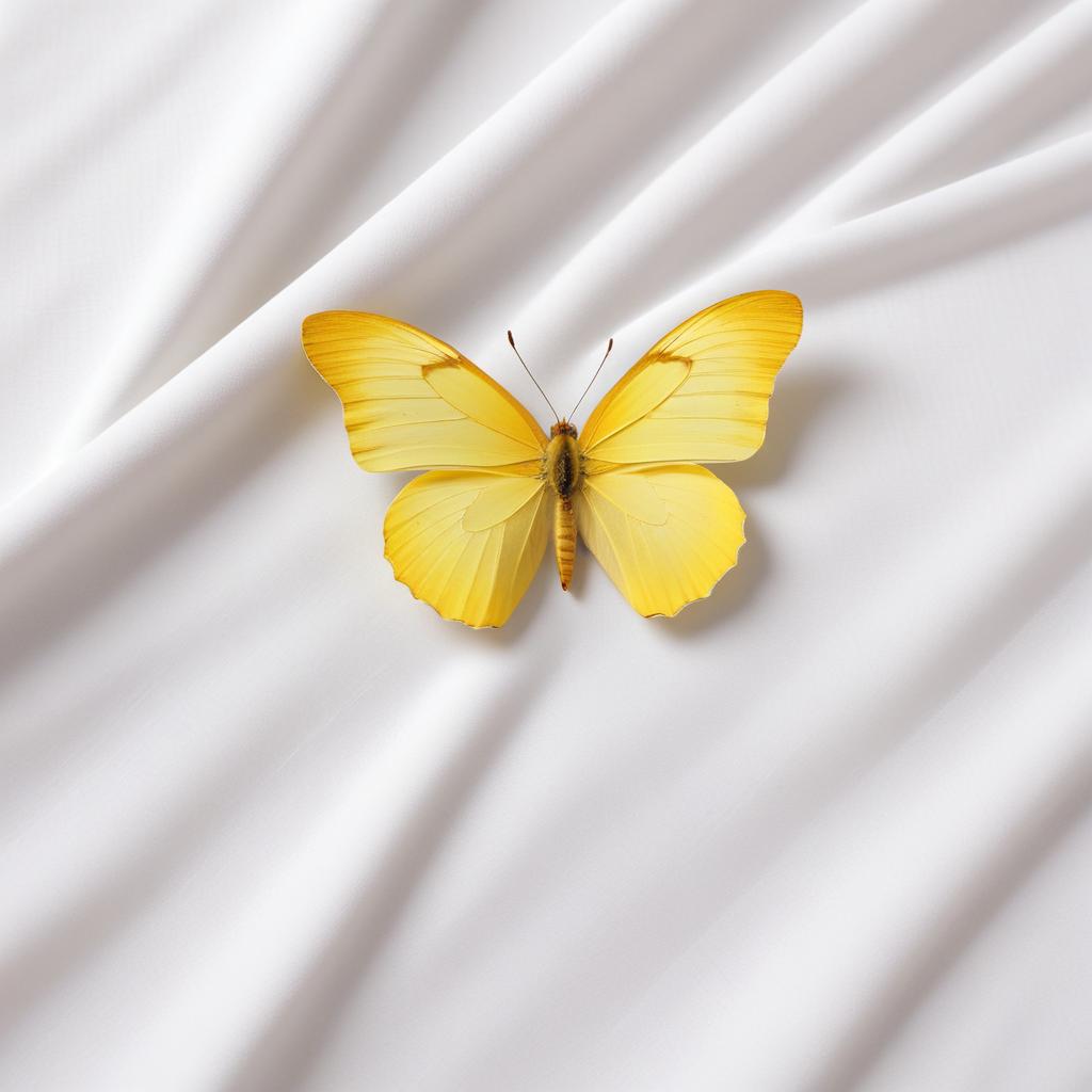 Bright yellow butterfly on white fabric Bright yellow butterfly on white fabric