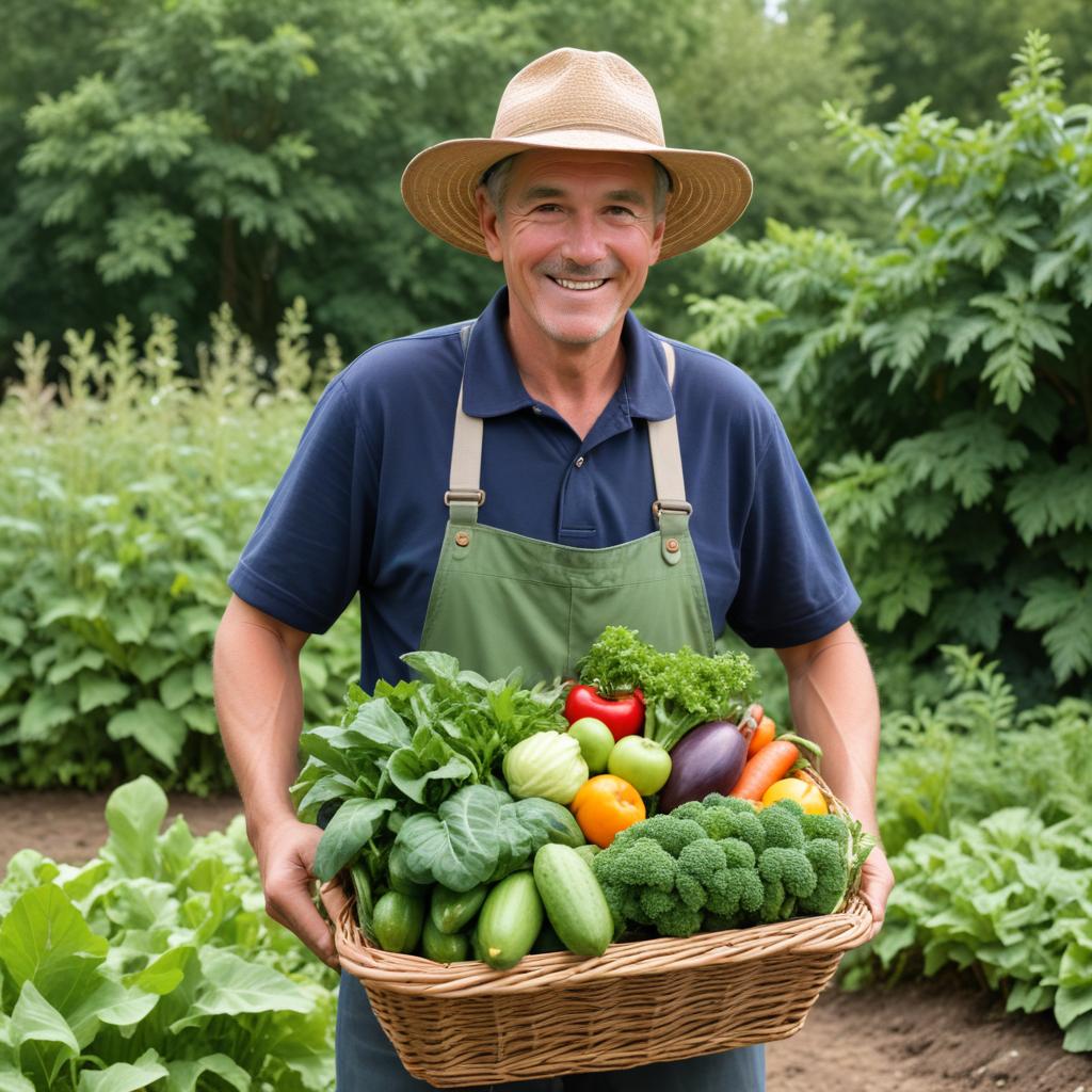 Gardener with fresh vegetable harvest Gardener with fresh vegetable harvest