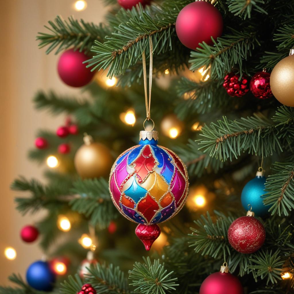 Colorful christmas ornament on tree Colorful christmas ornament on tree