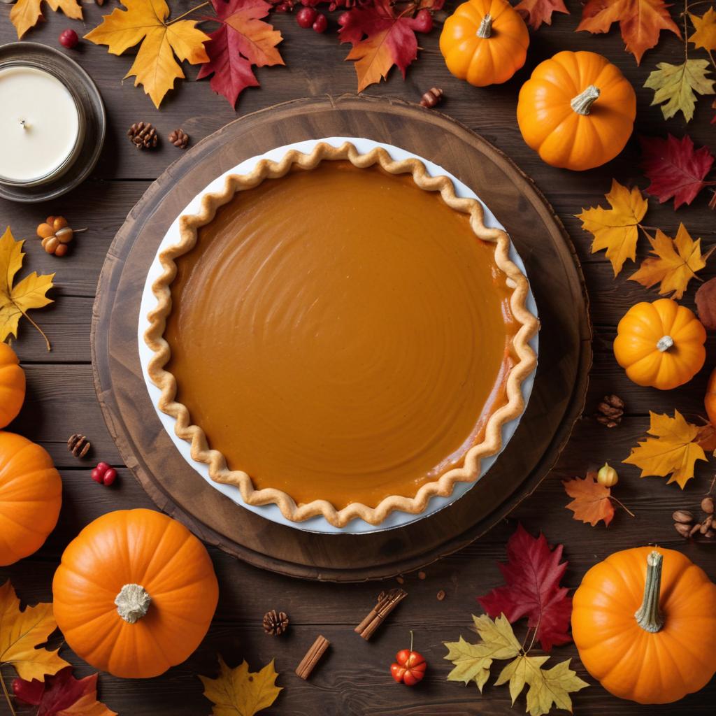Pumpkin pie surrounded by autumn decor Pumpkin pie surrounded by autumn decor