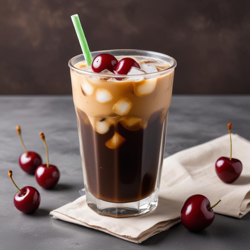 Chilled coffee with cherries served Chilled coffee with cherries served