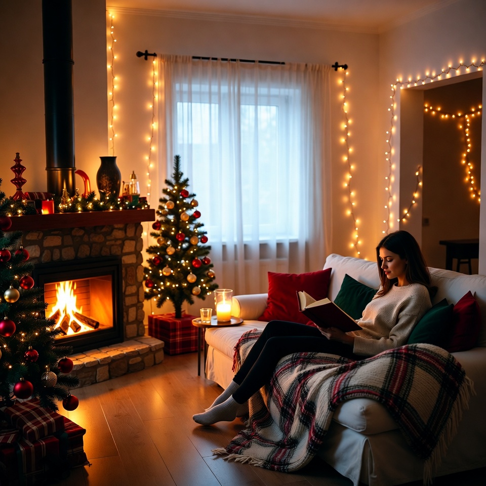 Cozy holiday reading by the fire Cozy holiday reading by the fire