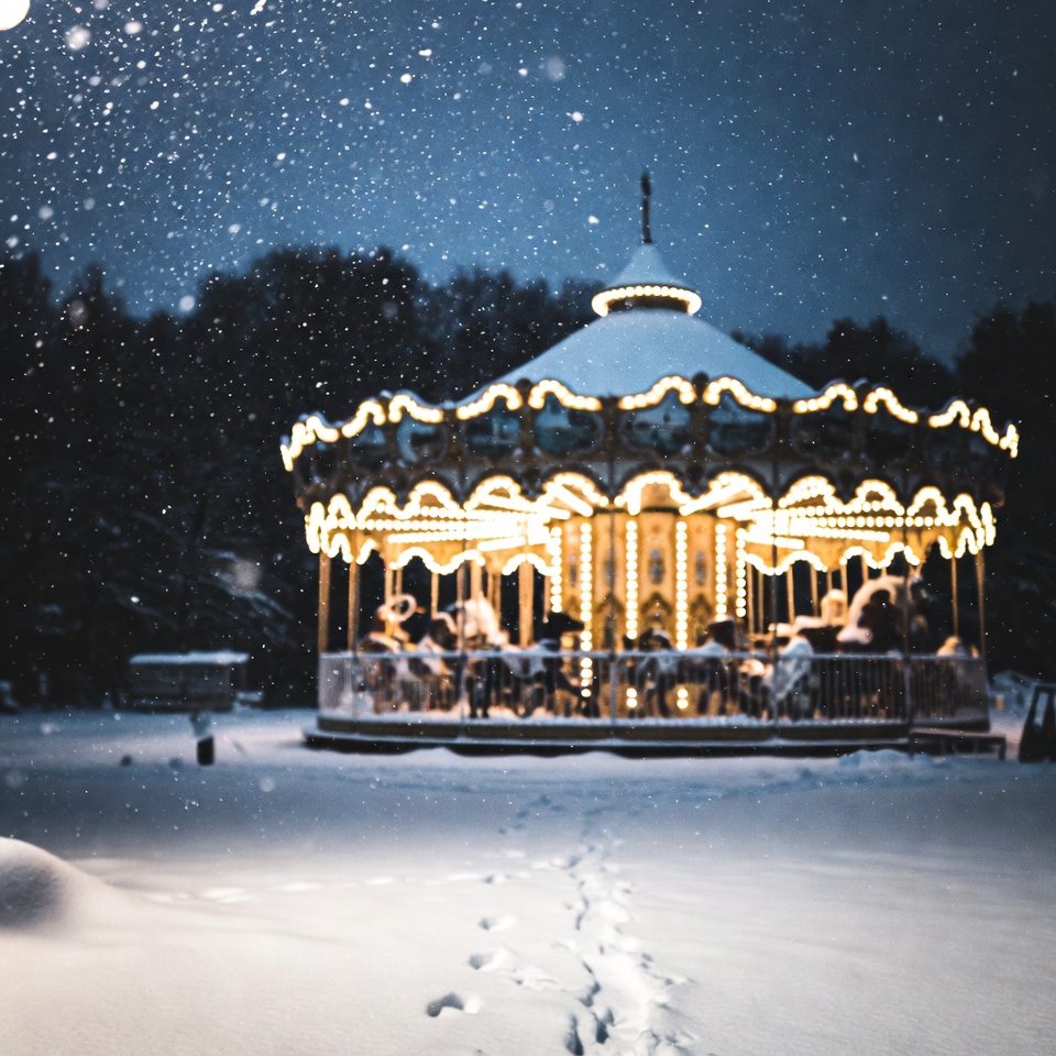 Snowy carousel in winter night Snowy carousel in winter night