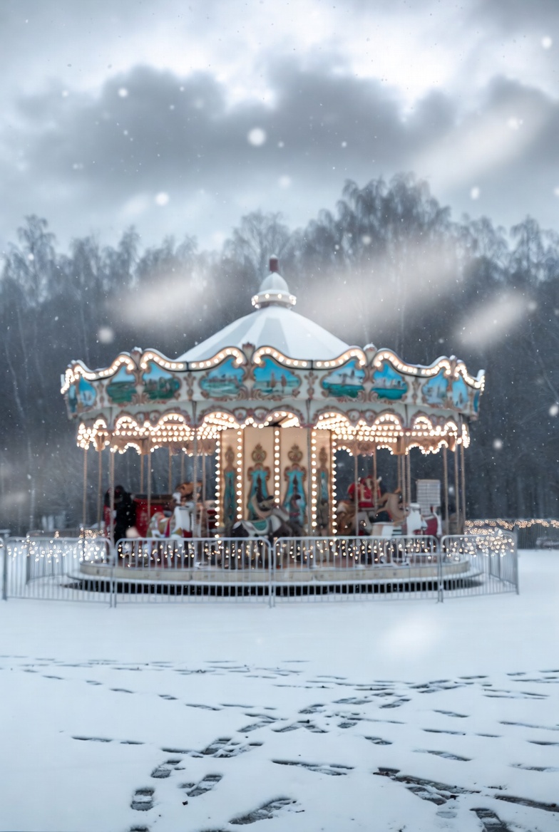 Snowy carousel in winter scenery Snowy carousel in winter scenery
