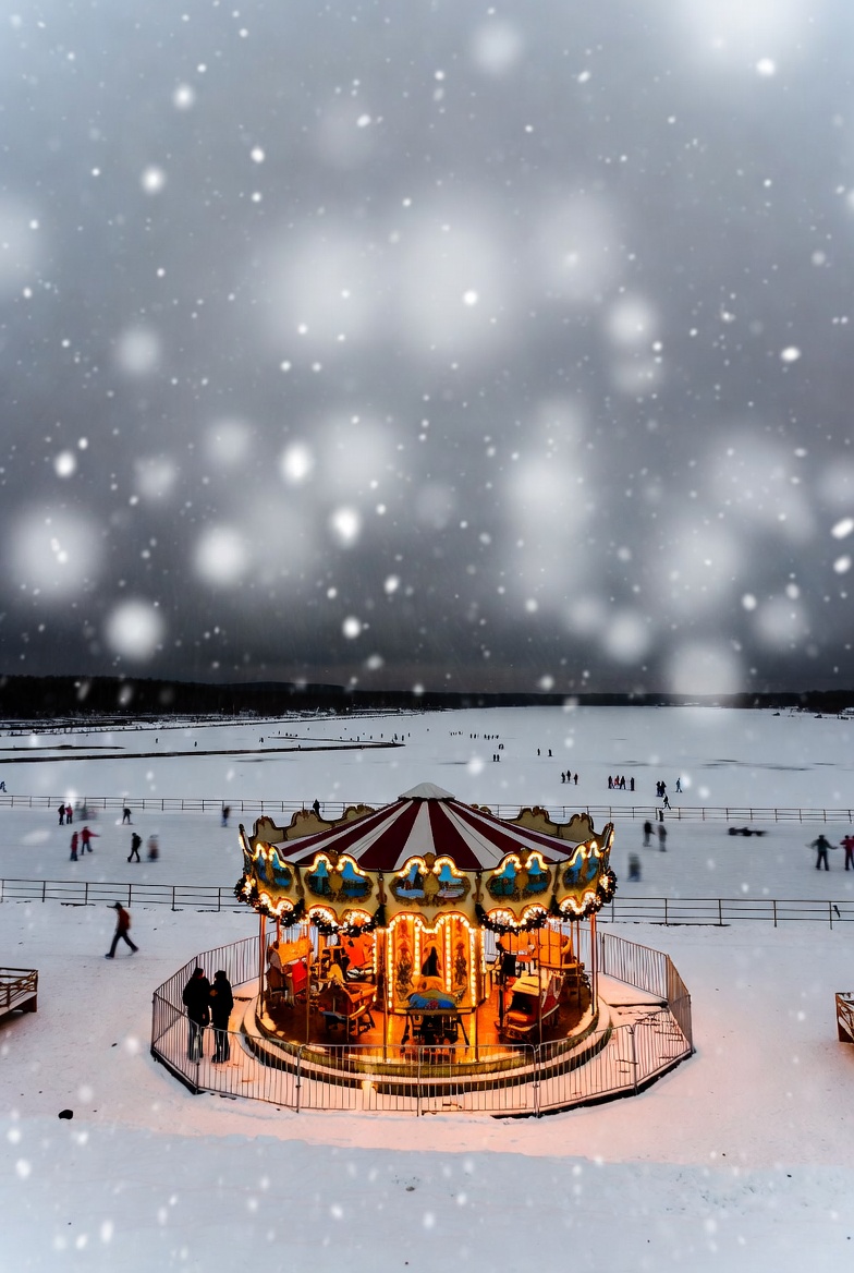 Winter carousel in snowy landscape Winter carousel in snowy landscape