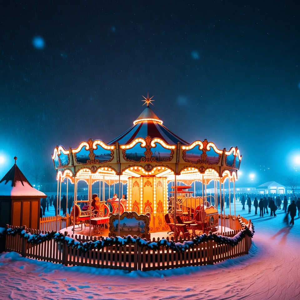 Winter carnival carousel at night Winter carnival carousel at night