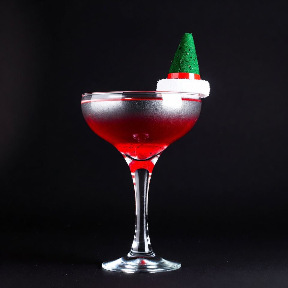 Festive red cocktail with green hat Festive red cocktail with green hat