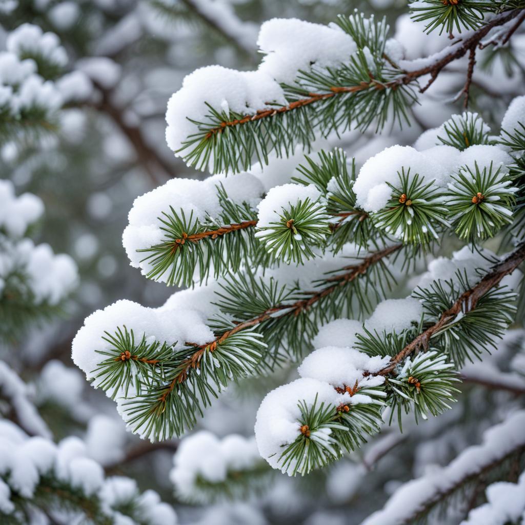 Snow-covered pine branches in winter Snow-covered pine branches in winter