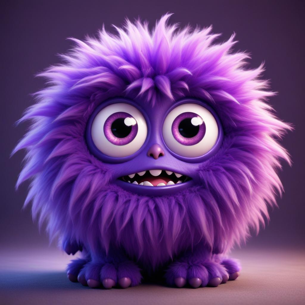 Cute purple fluffy creature with big eyes Cute purple fluffy creature with big eyes