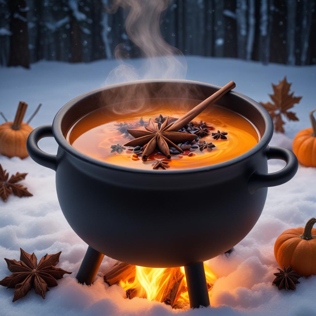 Warm autumn spice brew in snow Warm autumn spice brew in snow