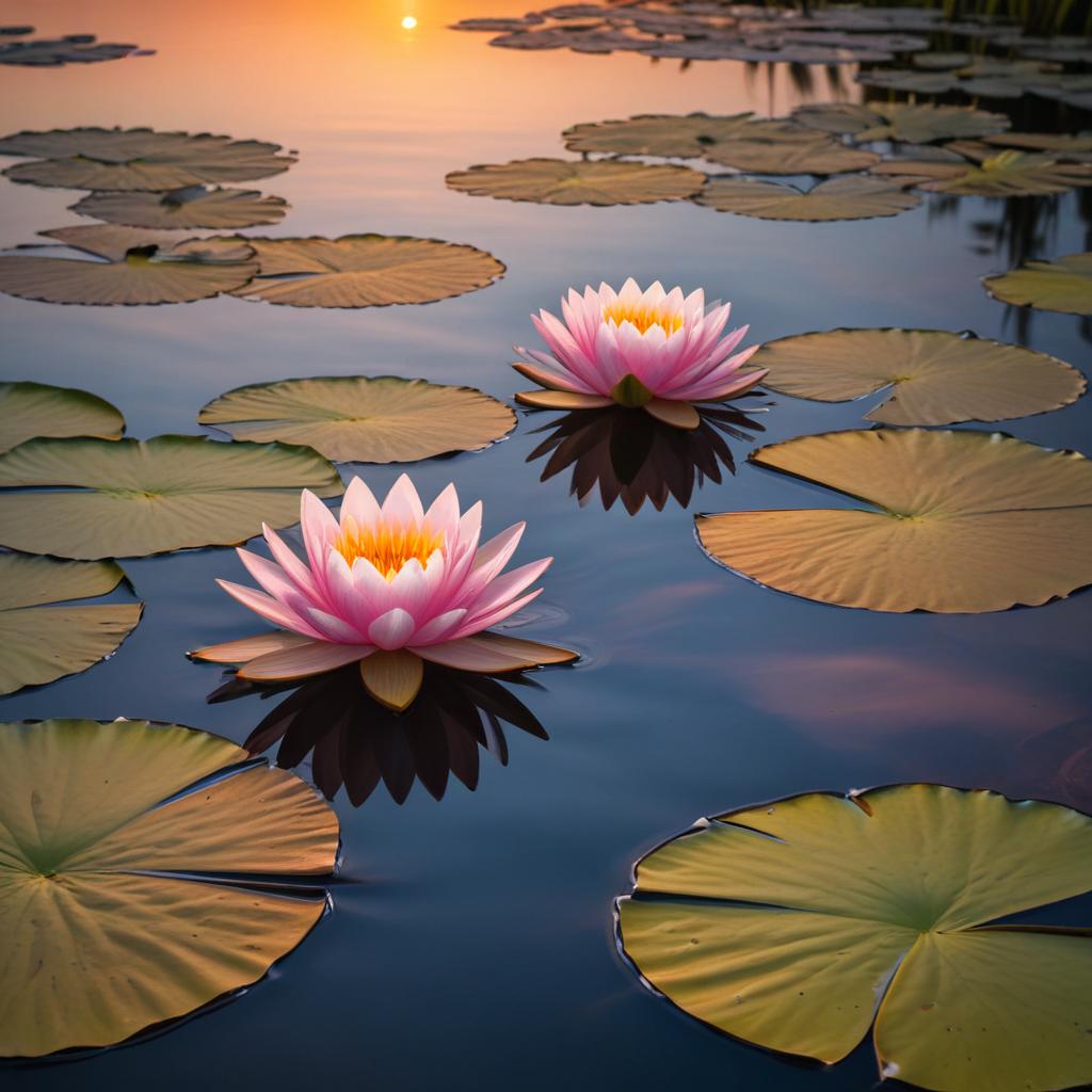Beautiful water lilies at sunset Beautiful water lilies at sunset