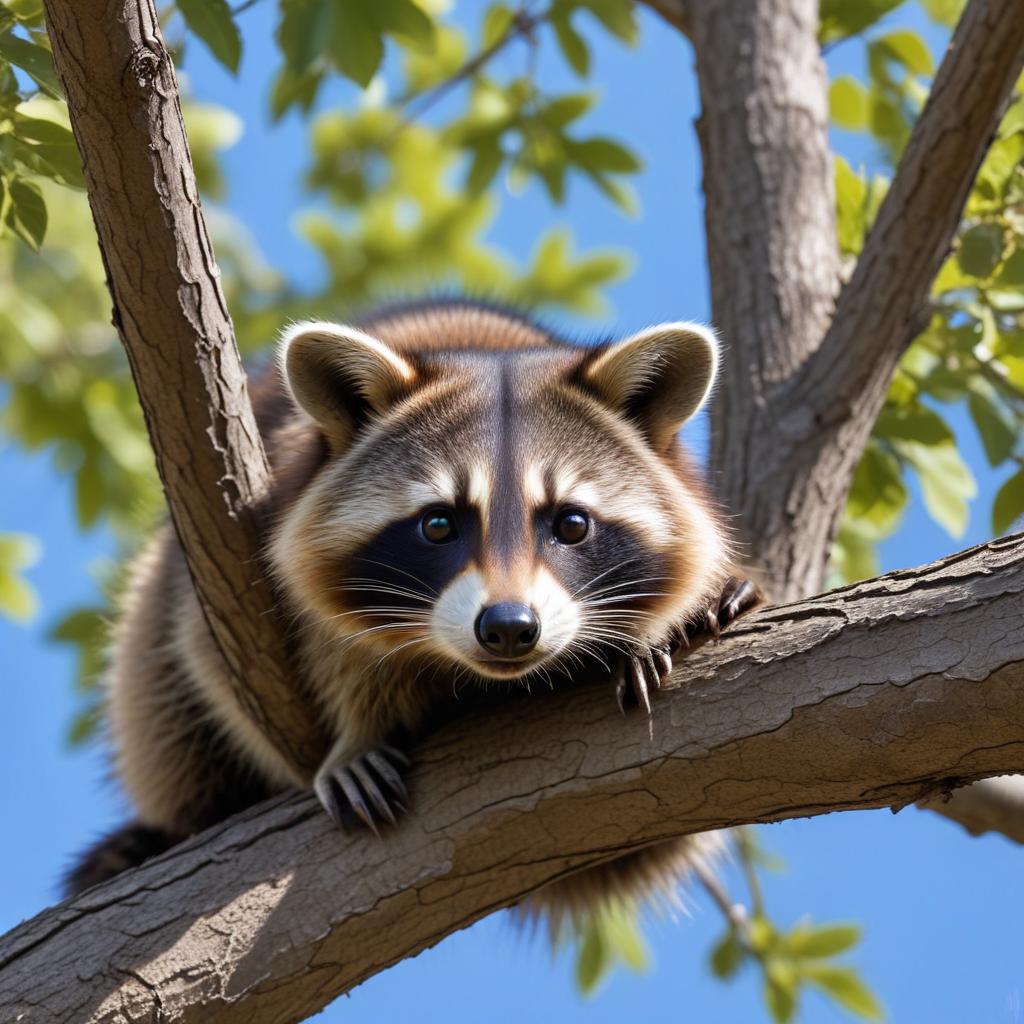Raccoon resting on a tree branch Raccoon resting on a tree branch
