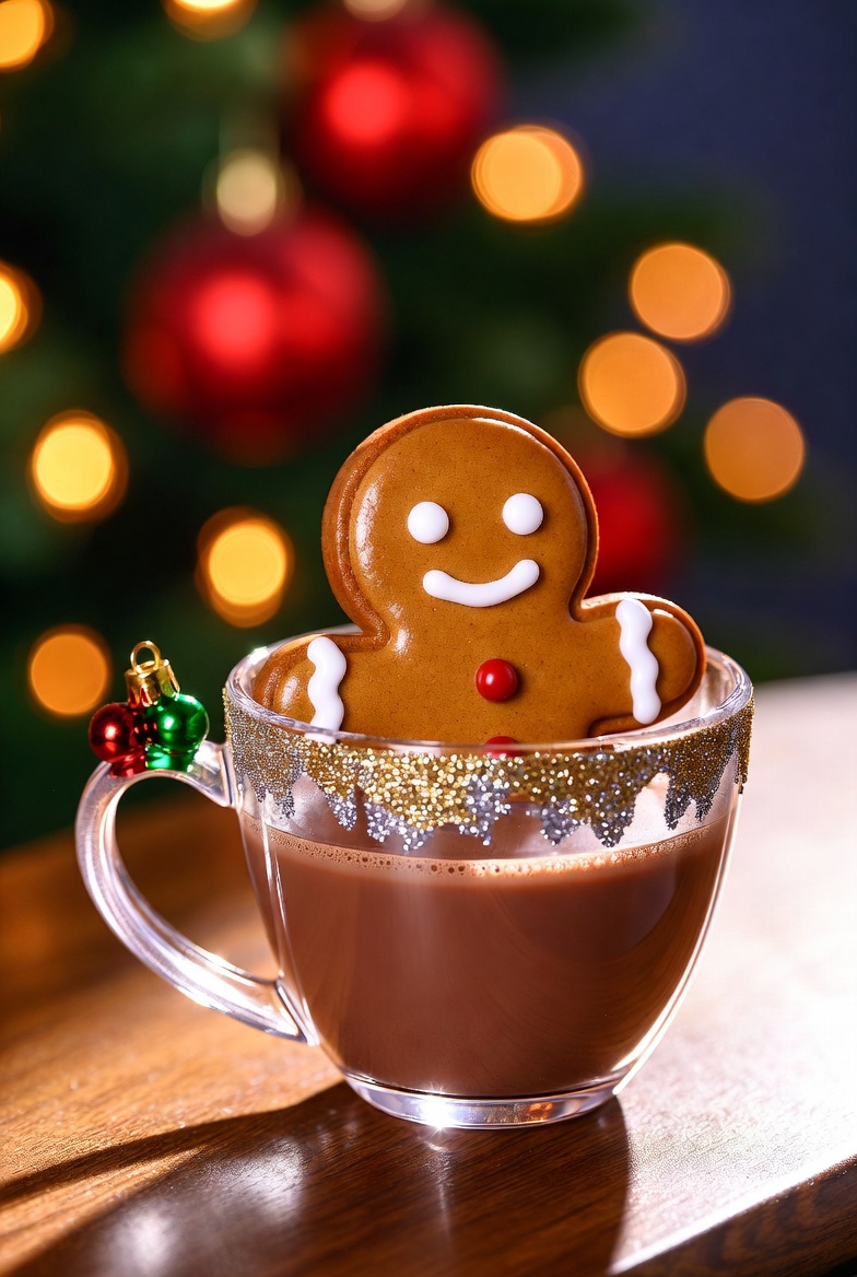 Gingerbread cookie atop hot cocoa Gingerbread cookie atop hot cocoa