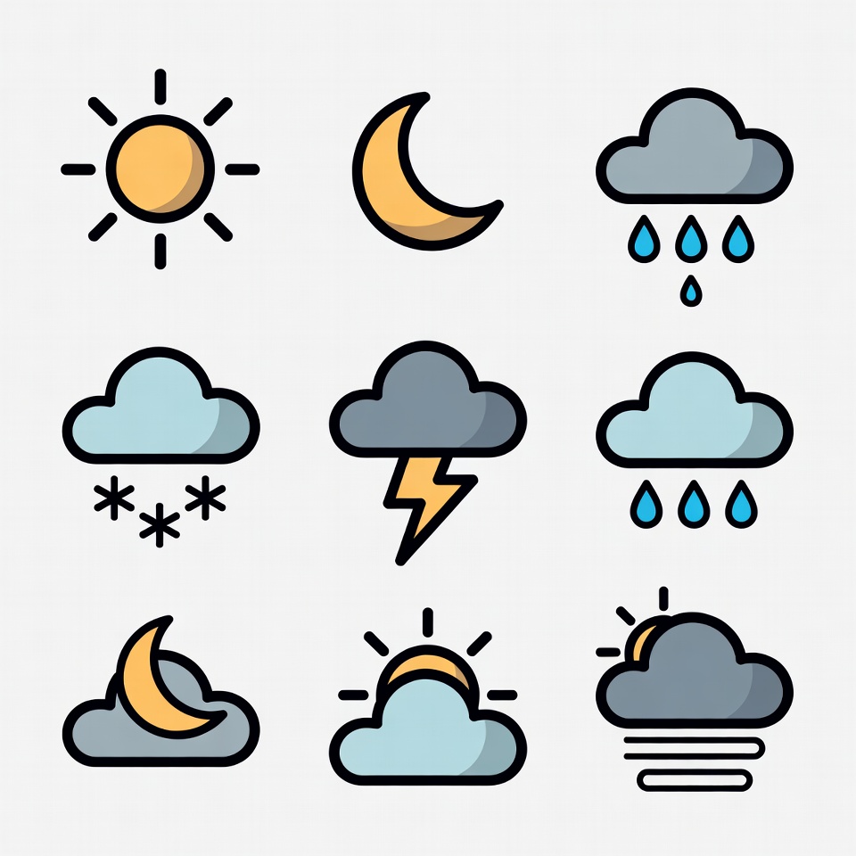 Weather icons representing different conditions Weather icons representing different conditions