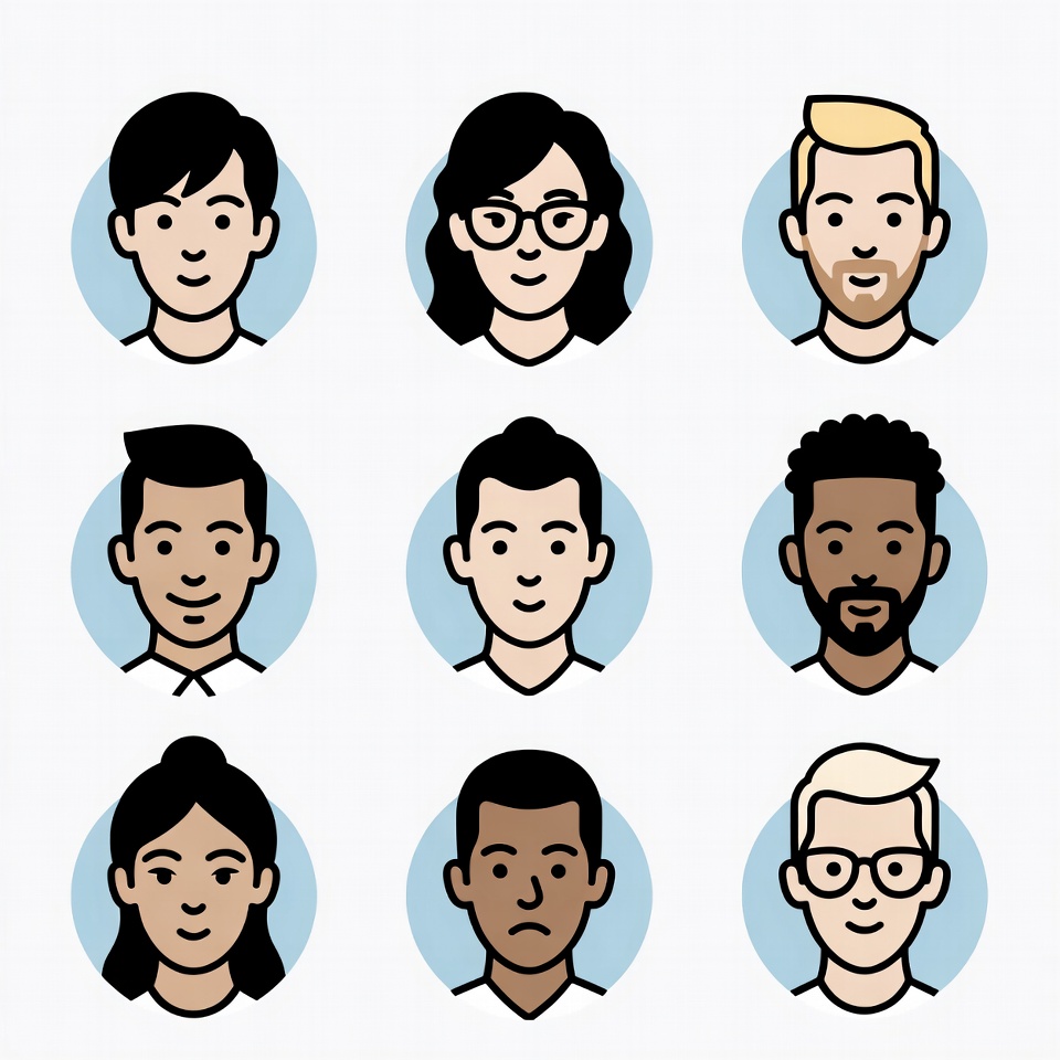 Diverse group of cartoon faces Diverse group of cartoon faces