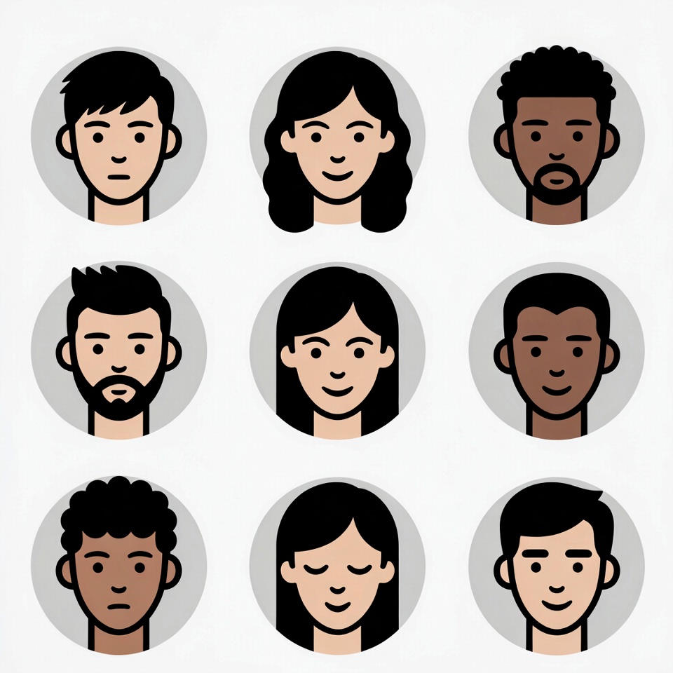Diverse group of faces in circles Diverse group of faces in circles