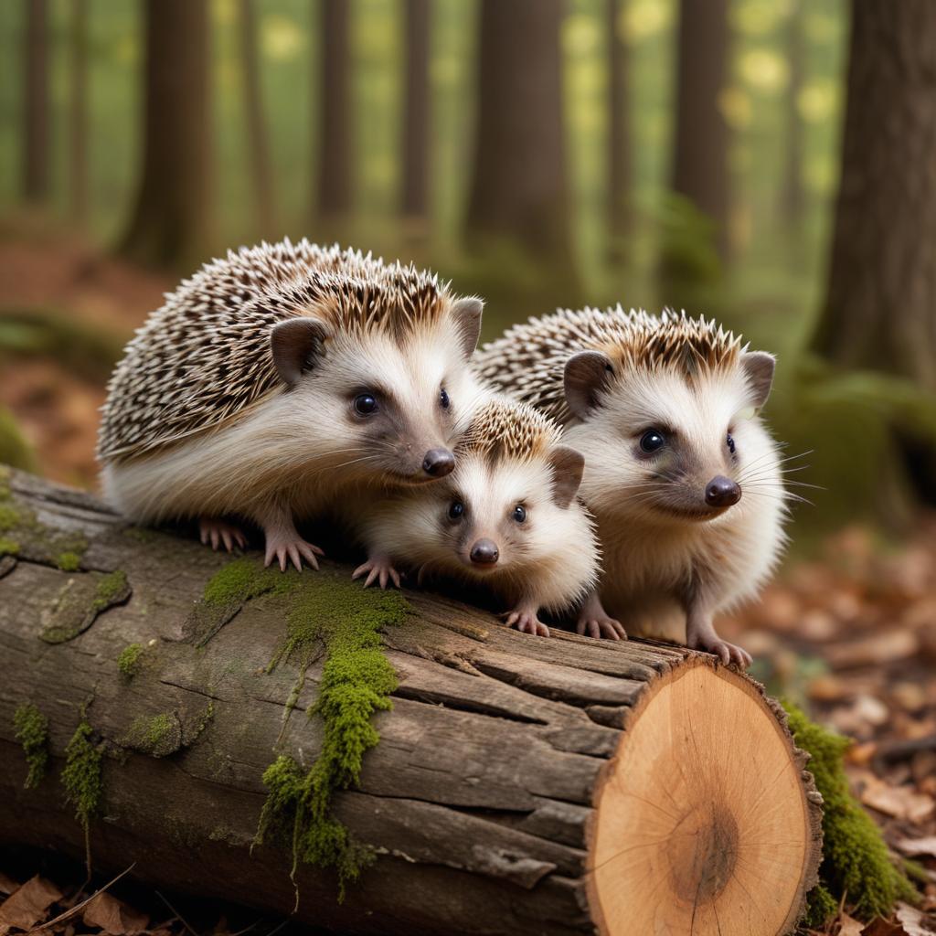 Family of hedgehogs in the forest Family of hedgehogs in the forest