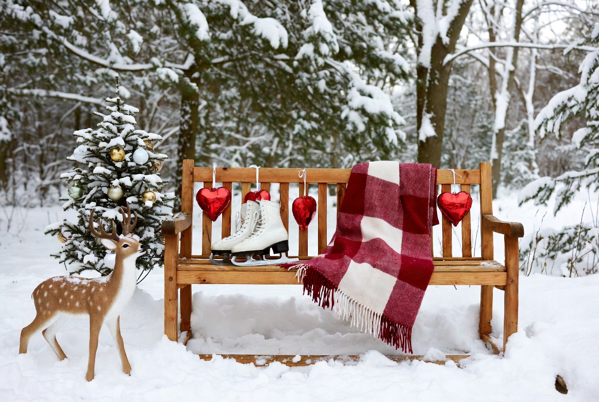 Winter scene with skates and deer Winter scene with skates and deer