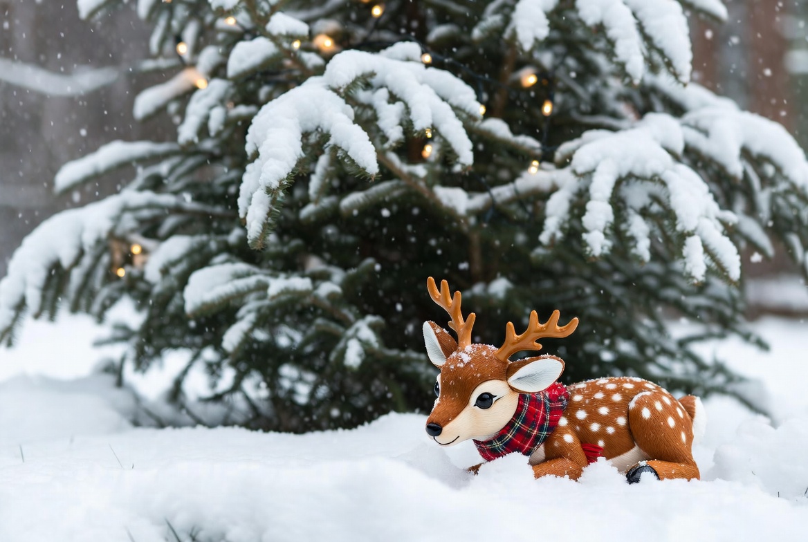 Winter scene with snow and deer Winter scene with snow and deer