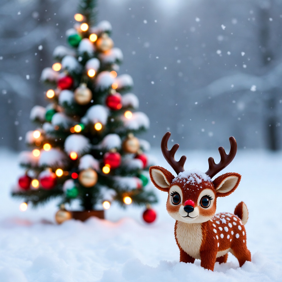 Snowy christmas scene with deer Snowy christmas scene with deer