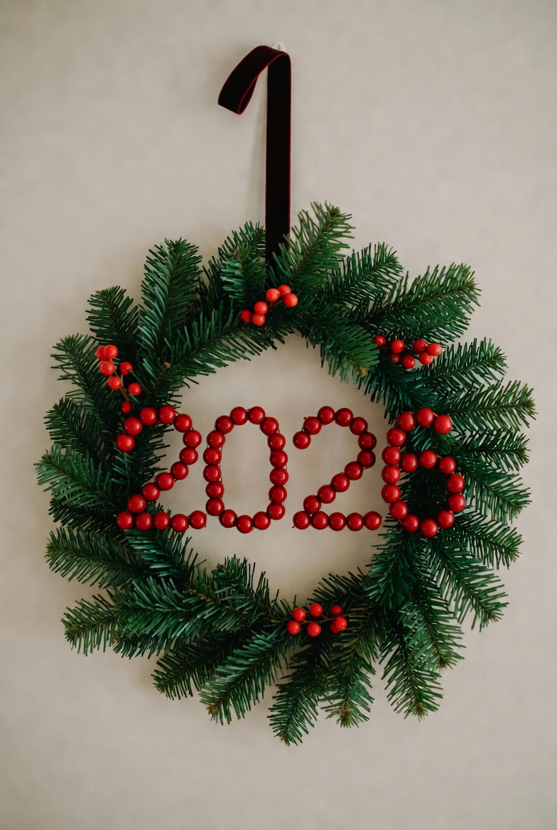 Festive green wreath with 2020 Festive green wreath with 2020