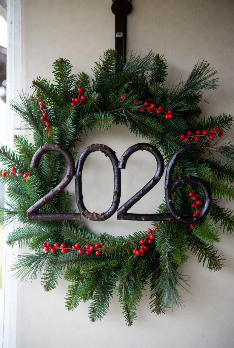 Green wreath for new year celebration Green wreath for new year celebration