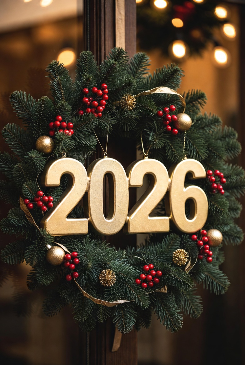 Holiday wreath with 2026 decoration Holiday wreath with 2026 decoration
