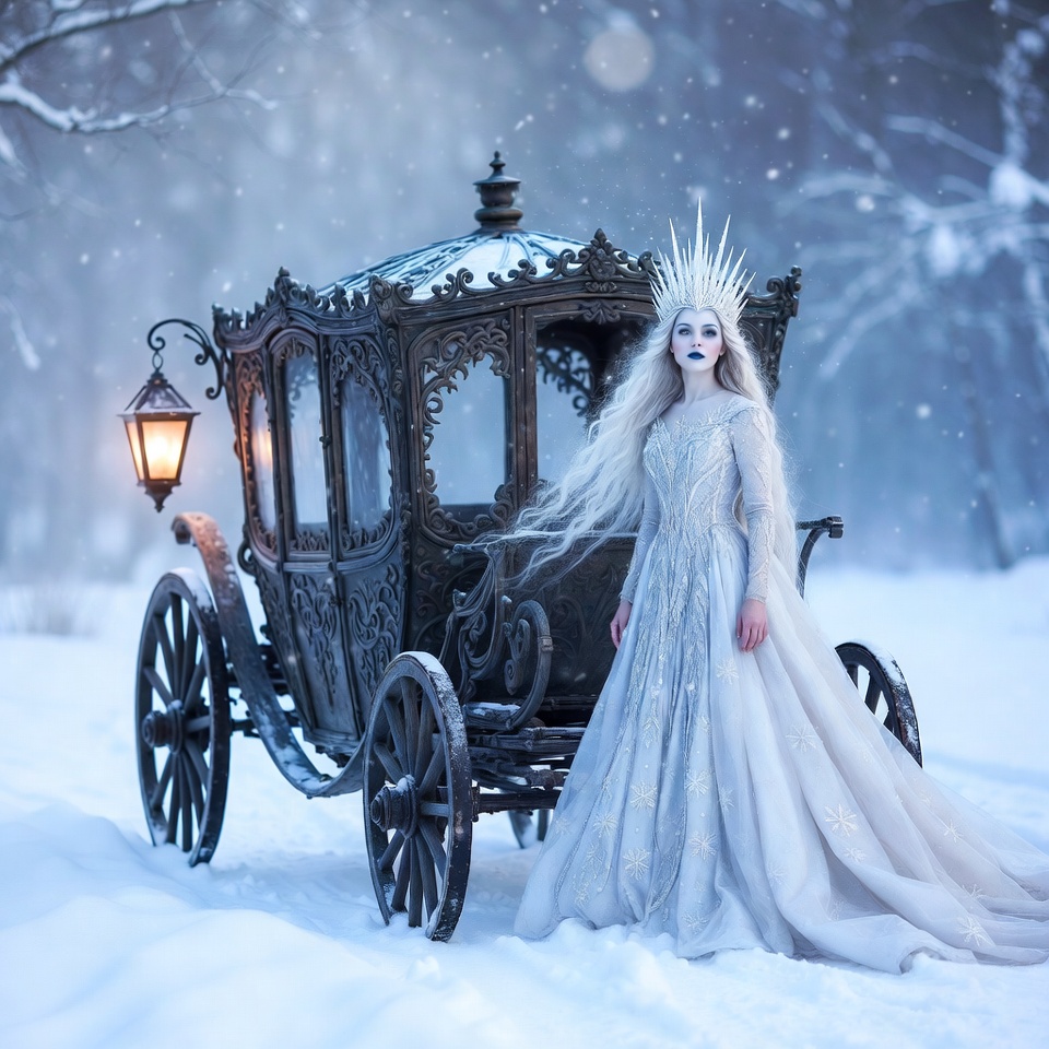 Winter queen by the snowy carriage Winter queen by the snowy carriage