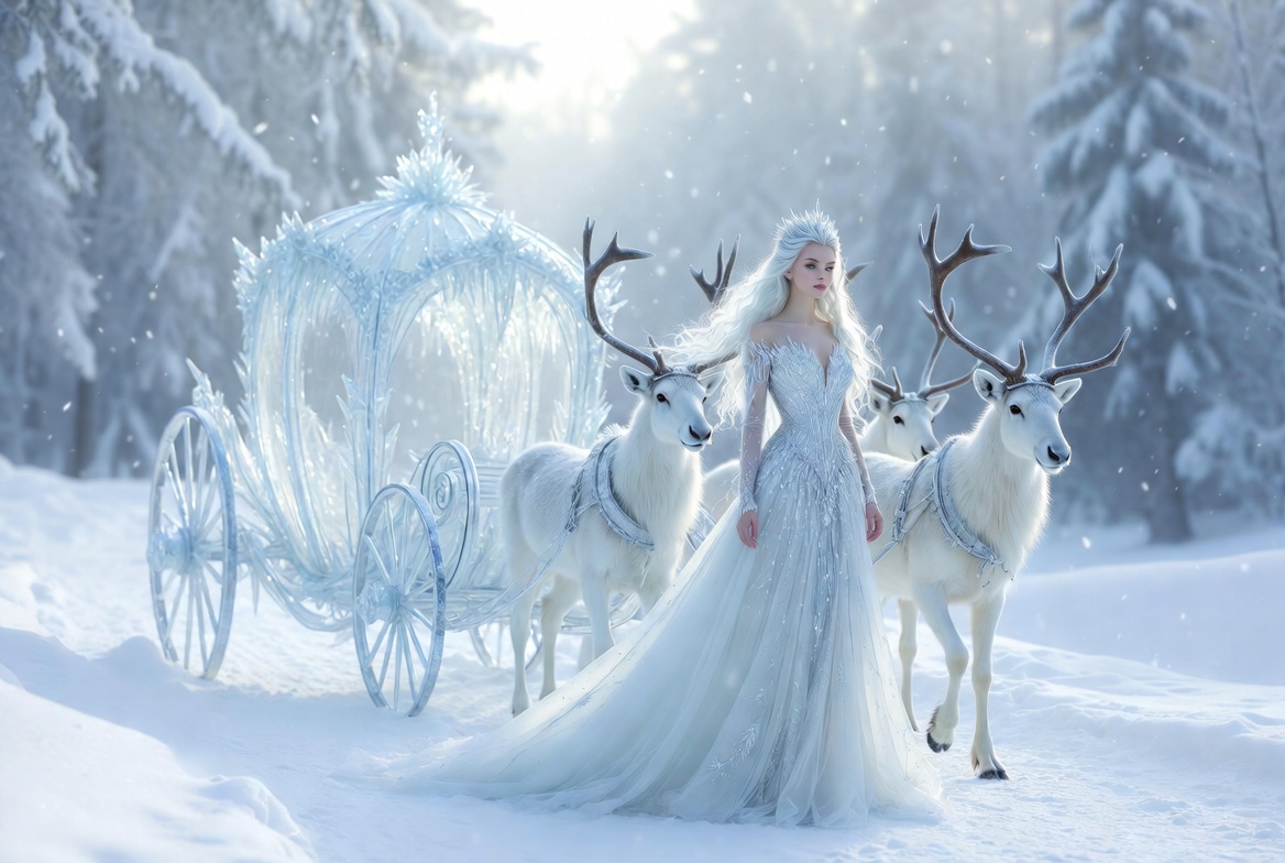 Winter princess with reindeer carriage Winter princess with reindeer carriage