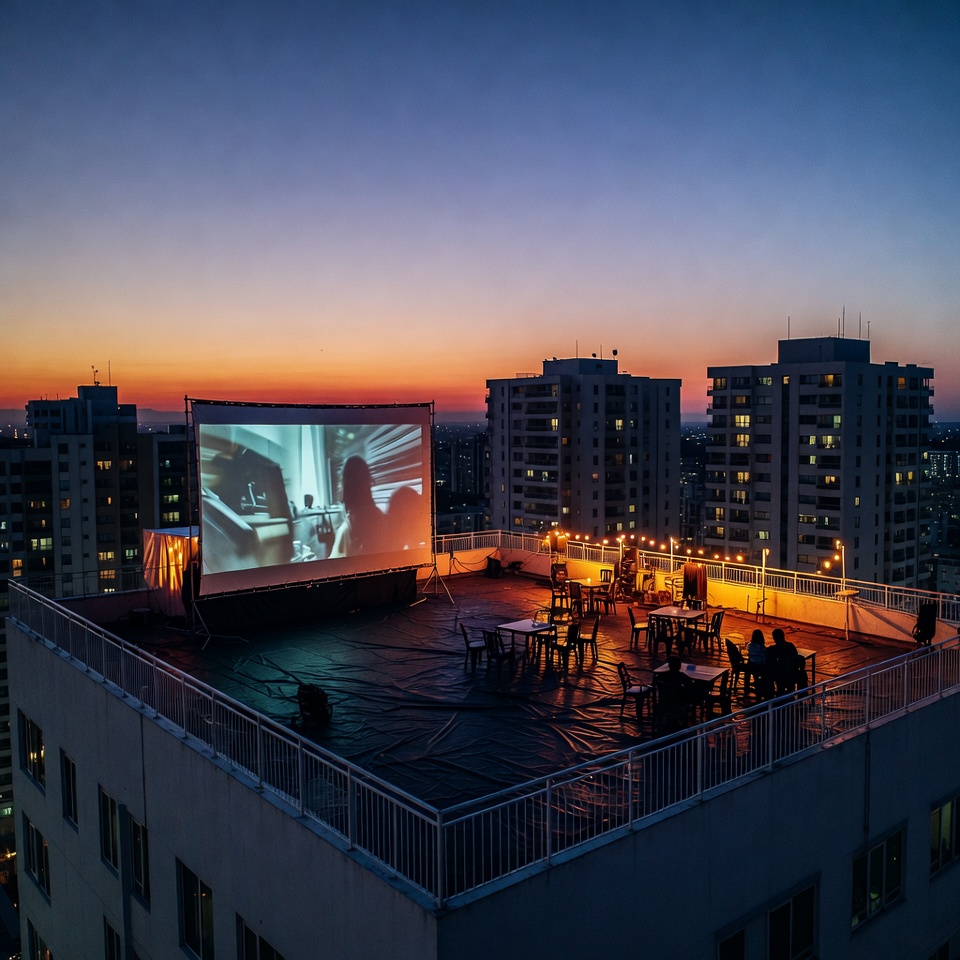 Rooftop movie night at sunset Rooftop movie night at sunset