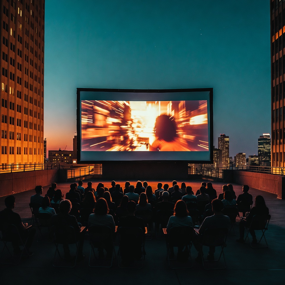 Outdoor movie night on rooftop Outdoor movie night on rooftop