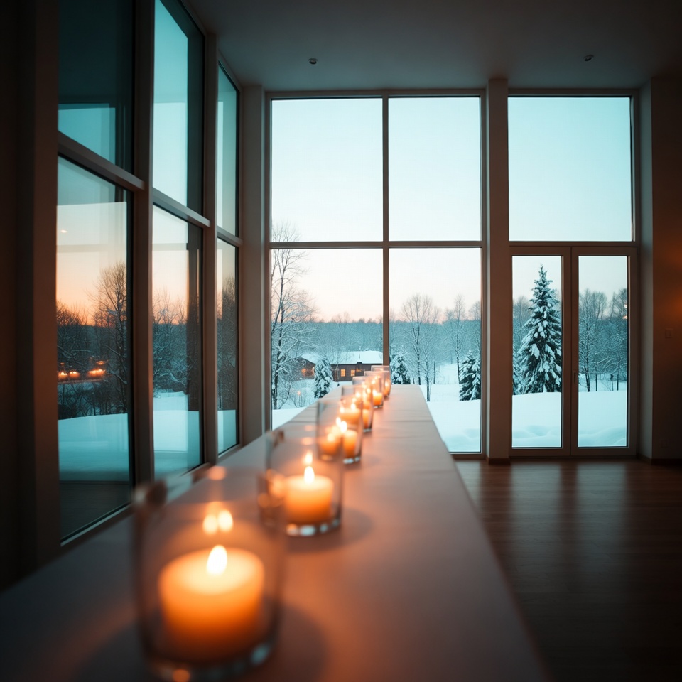 Cozy winter scene with candles Cozy winter scene with candles