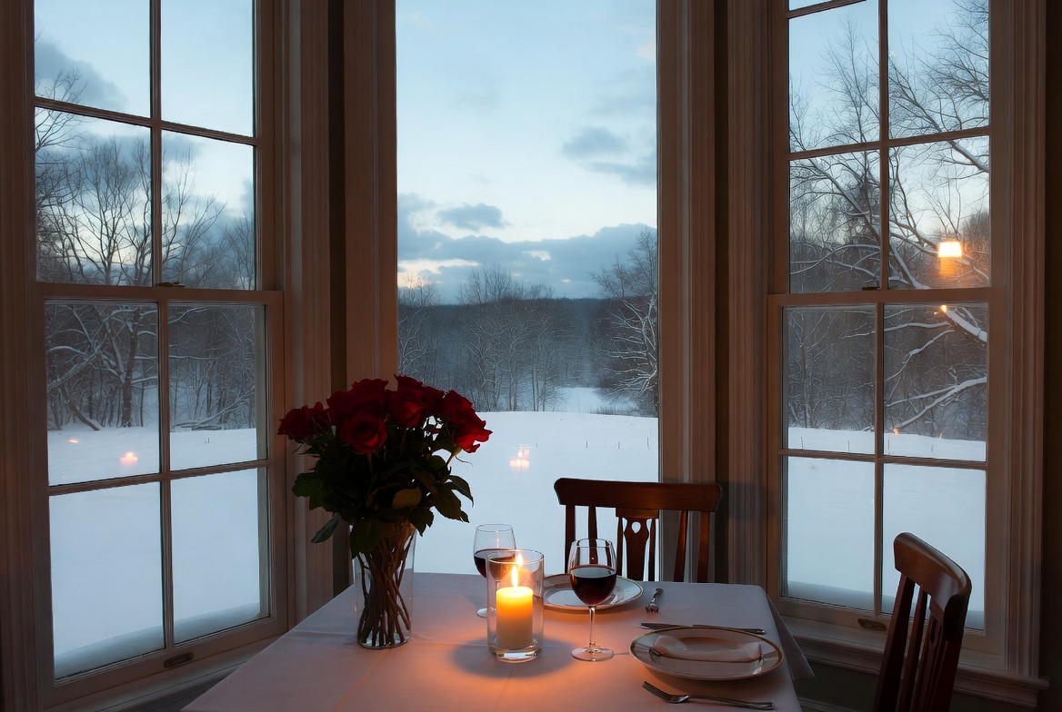 Romantic dinner with winter view Romantic dinner with winter view