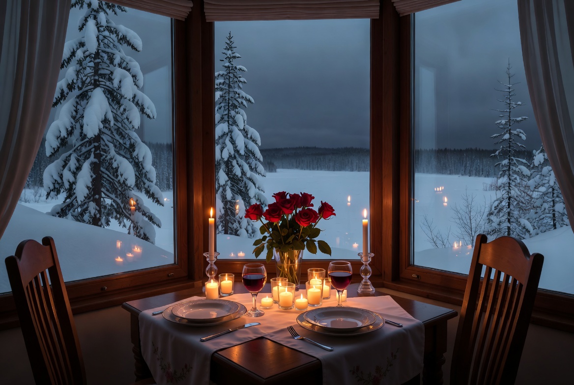 Cozy winter dinner with candles Cozy winter dinner with candles