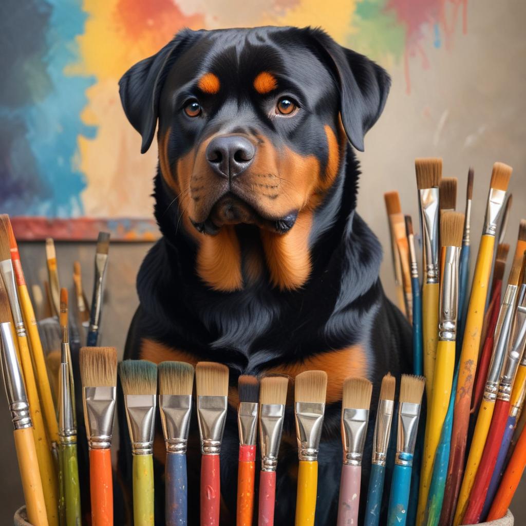 Rottweiler among paintbrushes Rottweiler among paintbrushes