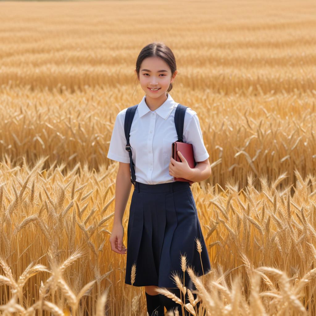 Young student walking through wheat field Young student walking through wheat field