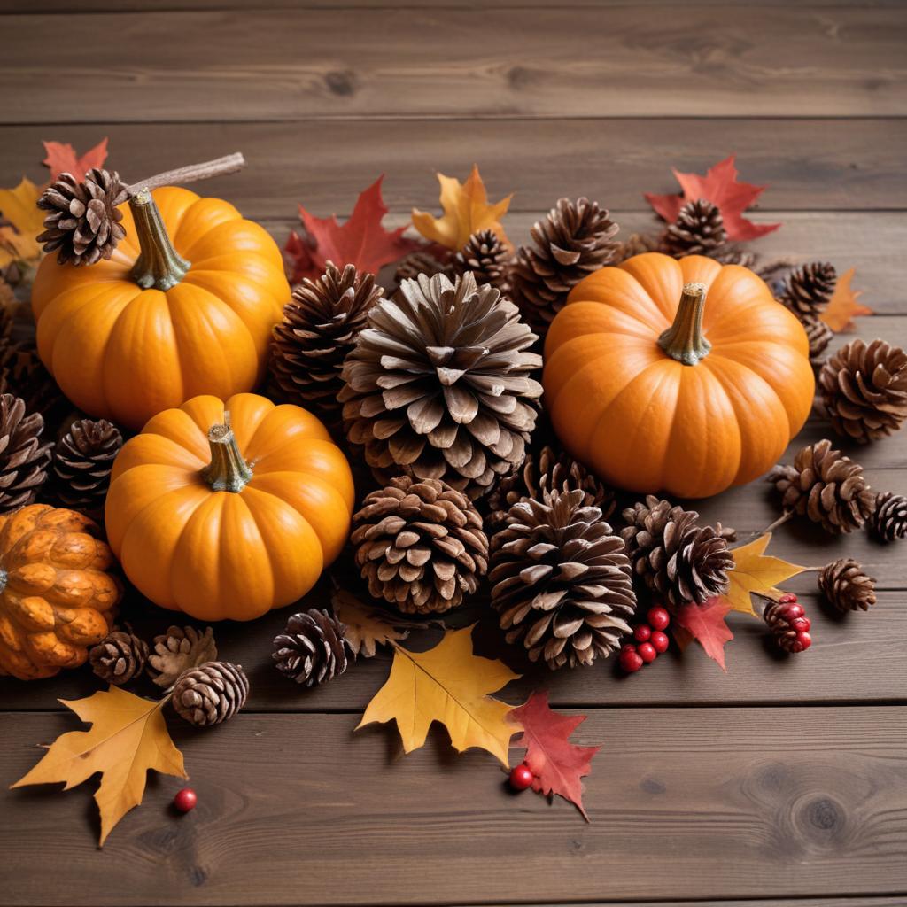 Pumpkins and pinecones autumn display Pumpkins and pinecones autumn display