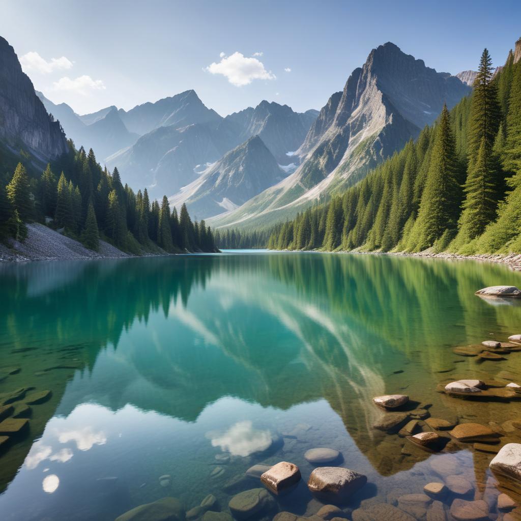 Tranquil mountain lake scene in daytime Tranquil mountain lake scene in daytime